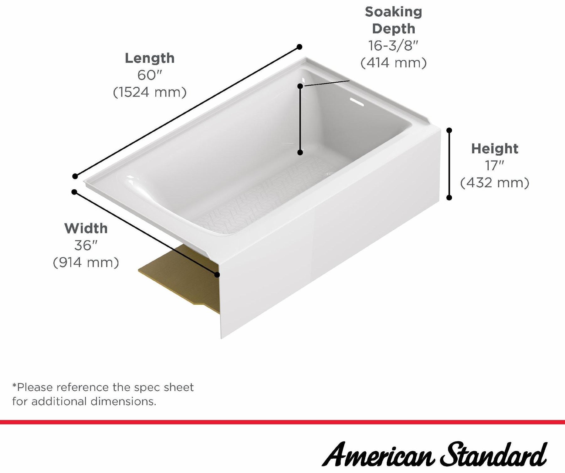 Aspirations 60" x 36" RH Drain Alcove Tub White 2965102.020 American