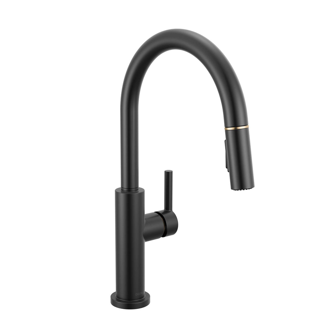 Nicoli J Kitchen Faucet with Pulldown Spray - Matte Black/Champagne Bronze 19867LF-GZ Delta