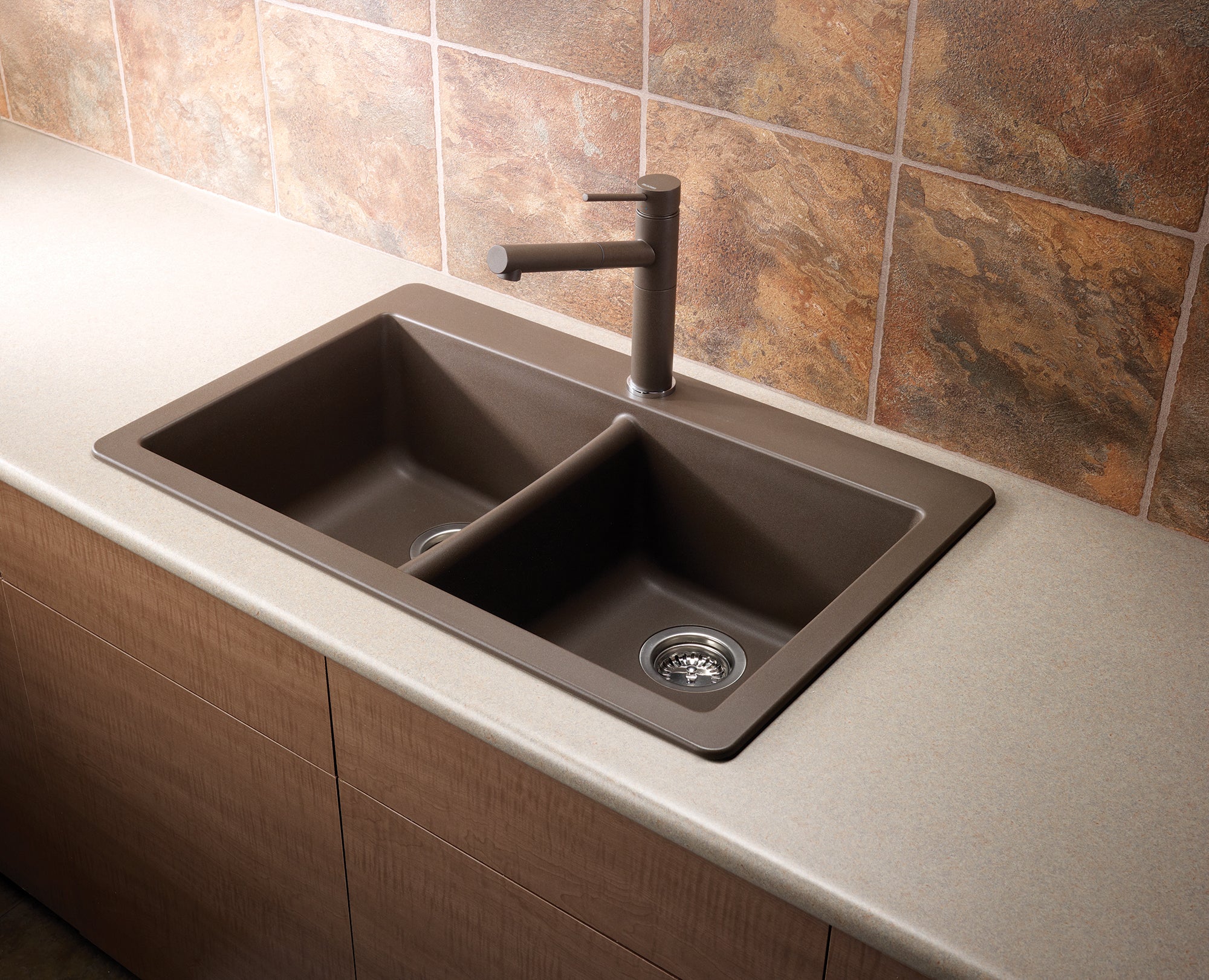 Horizon 210 2 Bowl Silgranit Drop-In Kitchen Sink - Coal Black